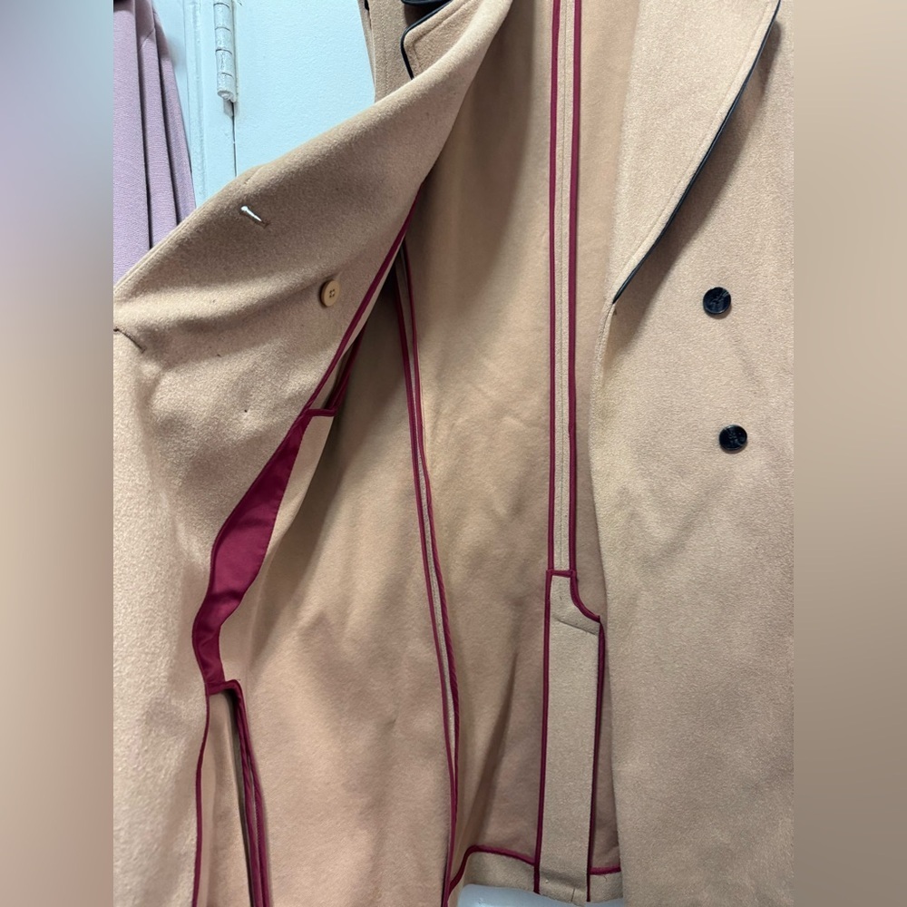 Armani Exchange Camel Wool Long Double Breasted Vest with leather trim XS/Small - Picture 5 of 9